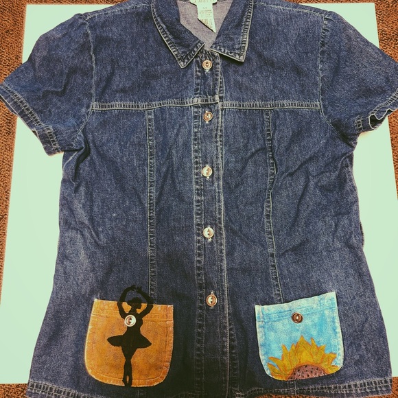 Tops - Custom painted jean button up shirt! Tops - Custom painted jean button up shirt!